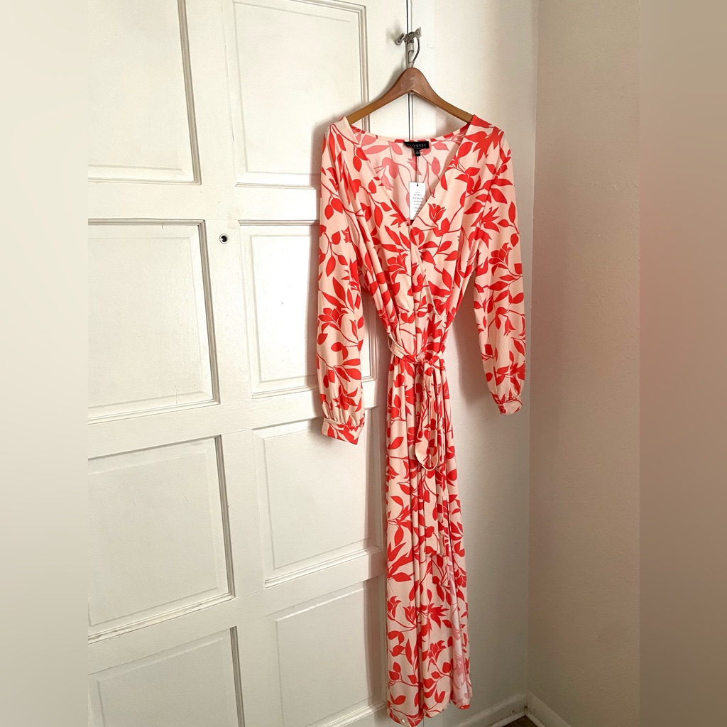Eloquii Faux Wrap Coral/Pink Maxi Dress